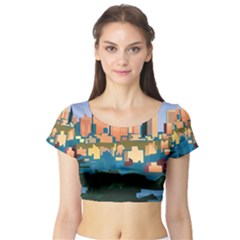 City Buildings Urban Dawn Short Sleeve Crop Top by Sarkoni