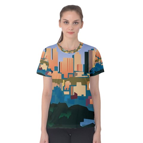 City Buildings Urban Dawn Women s Cotton T-shirt by Sarkoni