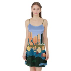 City Buildings Urban Dawn Satin Night Slip by Sarkoni