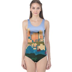 City Buildings Urban Dawn One Piece Swimsuit by Sarkoni