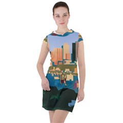 City Buildings Urban Dawn Drawstring Hooded Dress by Sarkoni