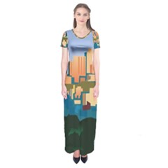 City Buildings Urban Dawn Short Sleeve Maxi Dress by Sarkoni