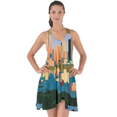 City Buildings Urban Dawn Show Some Back Chiffon Dress by Sarkoni