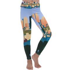 City Buildings Urban Dawn Kids  Lightweight Velour Classic Yoga Leggings by Sarkoni