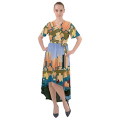 City Buildings Urban Dawn Front Wrap High Low Dress by Sarkoni