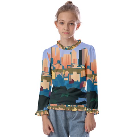 City Buildings Urban Dawn Kids  Frill Detail T-shirt by Sarkoni