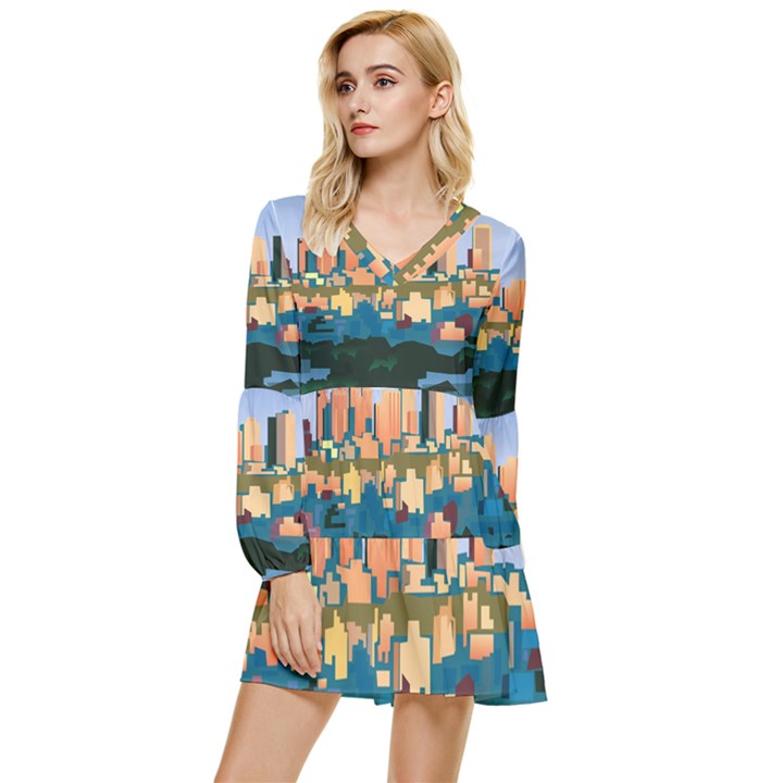 City Buildings Urban Dawn Tiered Long Sleeve Mini Dress