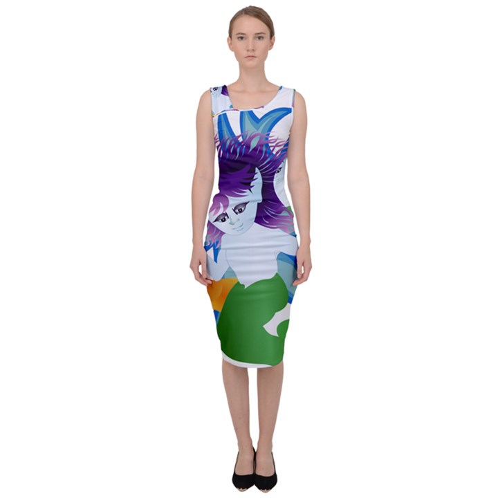 Mermaid Fantasy Undersea Merman Sleeveless Pencil Dress