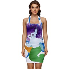 Mermaid Fantasy Undersea Merman Sleeveless Wide Square Neckline Ruched Bodycon Dress by Sarkoni