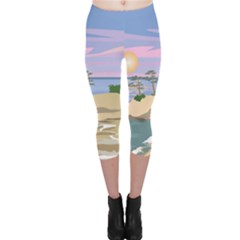 Vacation Island Sunset Sunrise Capri Leggings  by Sarkoni