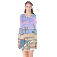 Vacation Island Sunset Sunrise Long Sleeve V-neck Flare Dress by Sarkoni