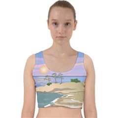 Vacation Island Sunset Sunrise Velvet Racer Back Crop Top by Sarkoni