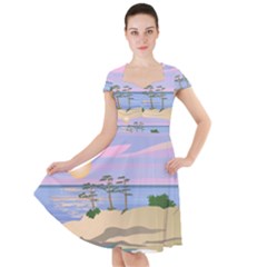 Vacation Island Sunset Sunrise Cap Sleeve Midi Dress by Sarkoni