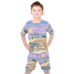 Vacation Island Sunset Sunrise Kids  T-shirt And Shorts Set by Sarkoni