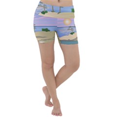 Vacation Island Sunset Sunrise Lightweight Velour Yoga Shorts by Sarkoni