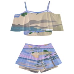 Vacation Island Sunset Sunrise Kids  Off Shoulder Skirt Bikini by Sarkoni