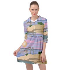 Vacation Island Sunset Sunrise Mini Skater Shirt Dress by Sarkoni