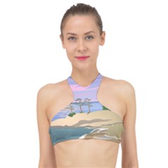 Vacation Island Sunset Sunrise High Neck Bikini Top by Sarkoni