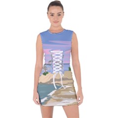 Vacation Island Sunset Sunrise Lace Up Front Bodycon Dress by Sarkoni