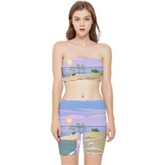 Vacation Island Sunset Sunrise Stretch Shorts And Tube Top Set by Sarkoni