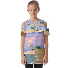 Vacation Island Sunset Sunrise Fold Over Open Sleeve Top by Sarkoni