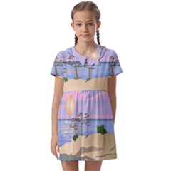 Vacation Island Sunset Sunrise Kids  Asymmetric Collar Dress by Sarkoni