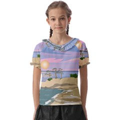 Vacation Island Sunset Sunrise Kids  Frill Chiffon Blouse by Sarkoni