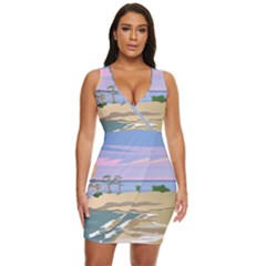 Vacation Island Sunset Sunrise Draped Bodycon Dress by Sarkoni