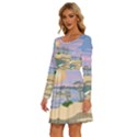 Vacation Island Sunset Sunrise Long Sleeve Wide Neck Velvet Dress View2