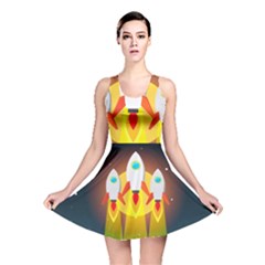 Rocket Take Off Missiles Cosmos Reversible Skater Dress by Sarkoni