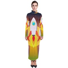 Rocket Take Off Missiles Cosmos Turtleneck Maxi Dress by Sarkoni