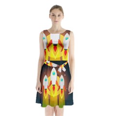 Rocket Take Off Missiles Cosmos Sleeveless Waist Tie Chiffon Dress by Sarkoni