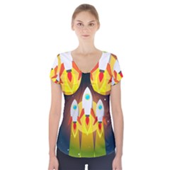 Rocket Take Off Missiles Cosmos Short Sleeve Front Detail Top by Sarkoni