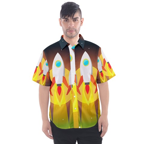 Rocket Take Off Missiles Cosmos Men s Short Sleeve Shirt by Sarkoni