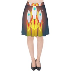 Rocket Take Off Missiles Cosmos Velvet High Waist Skirt by Sarkoni