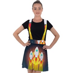 Rocket Take Off Missiles Cosmos Velvet Suspender Skater Skirt by Sarkoni