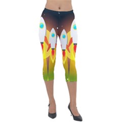 Rocket Take Off Missiles Cosmos Lightweight Velour Capri Leggings  by Sarkoni