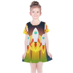 Rocket Take Off Missiles Cosmos Kids  Simple Cotton Dress by Sarkoni