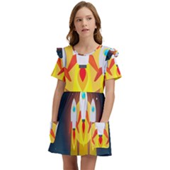 Rocket Take Off Missiles Cosmos Kids  Frilly Sleeves Pocket Dress by Sarkoni