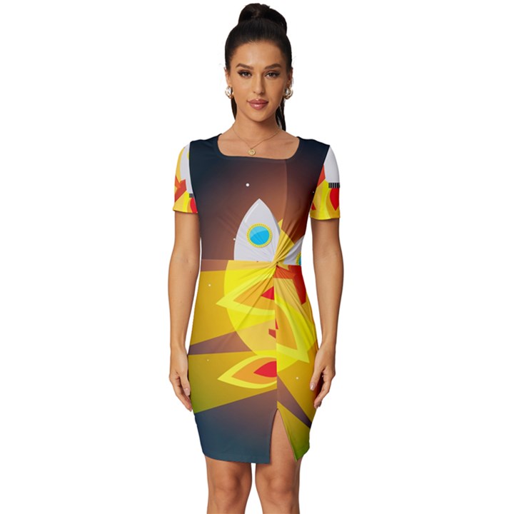 Rocket Take Off Missiles Cosmos Fitted Knot Split End Bodycon Dress