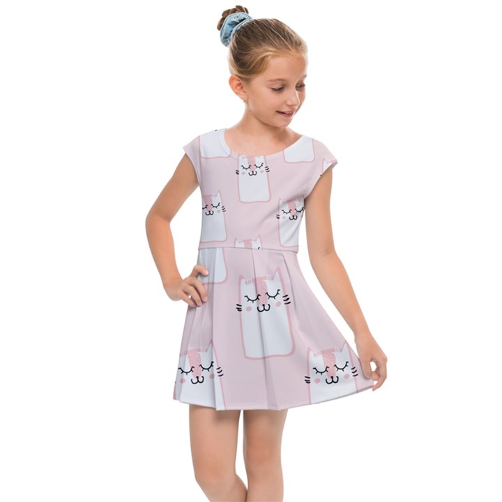 Pattern Pink Cute Sweet Fur Cats Kids  Cap Sleeve Dress