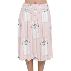 Pattern Pink Cute Sweet Fur Cats Velvet Flared Midi Skirt by Sarkoni