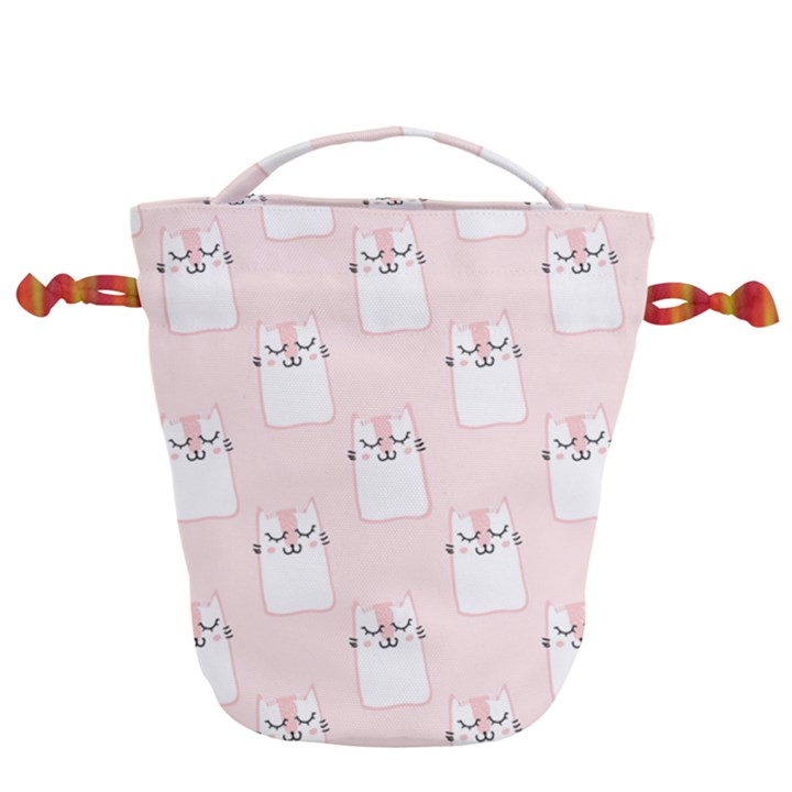 Pattern Pink Cute Sweet Fur Cats Drawstring Bucket Bag