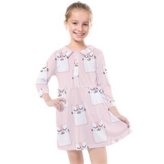 Pattern Pink Cute Sweet Fur Cats Kids  Quarter Sleeve Shirt Dress by Sarkoni