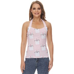 Pattern Pink Cute Sweet Fur Cats Basic Halter Top by Sarkoni