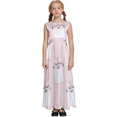 Pattern Pink Cute Sweet Fur Cats Kids  Satin Sleeveless Maxi Dress by Sarkoni