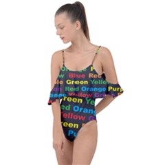 Red Yellow Blue Green Purple Drape Piece Swimsuit by Sarkoni