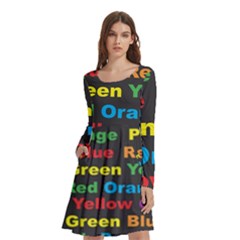 Red Yellow Blue Green Purple Long Sleeve Knee Length Skater Dress With Pockets by Sarkoni