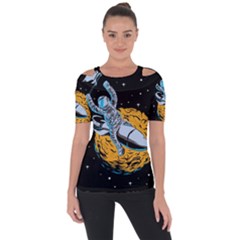 Astronaut Planet Space Science Shoulder Cut Out Short Sleeve Top by Sarkoni