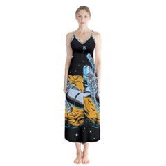 Astronaut Planet Space Science Button Up Chiffon Maxi Dress by Sarkoni